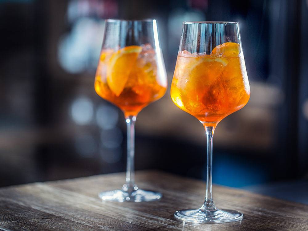 Glasses of aperol spritz cocktail