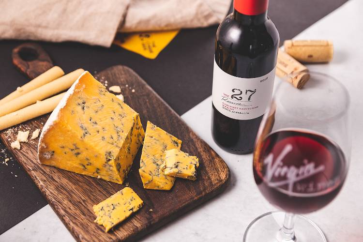 Shropshire Blue cheese and Vat 27 Cabernet Sauvignon Merlot red wine