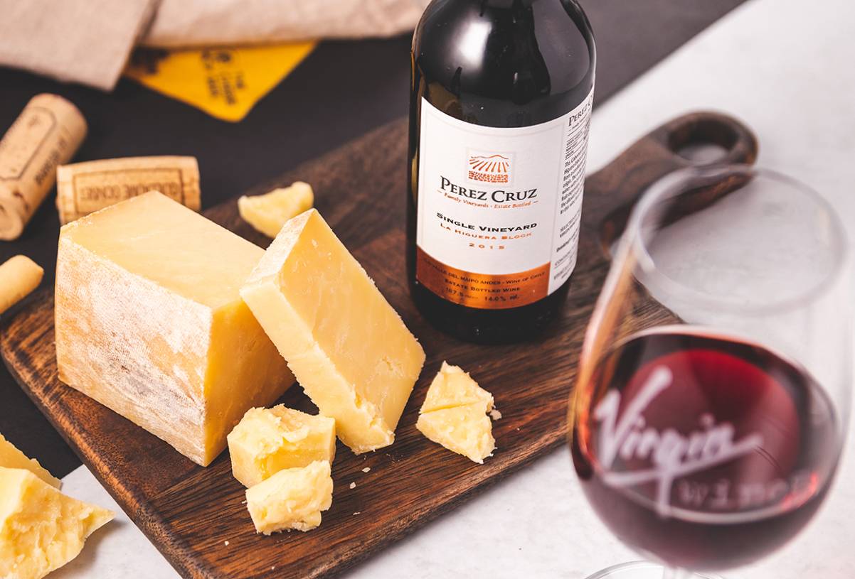 Westcombe Cheddar cheese and Perez Cruz Single Vineyard La Higuera Block red wine