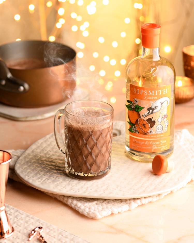 Hot chocolate and orange and cocoa gin drink