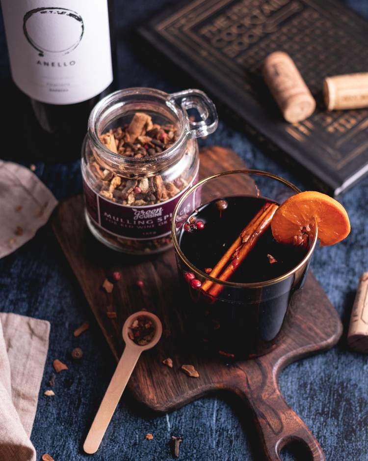 Mulled wine made with jar of mulled wine spices