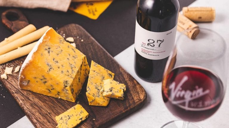 Shropshire Blue cheese and Vat 27 Cabernet Sauvignon Merlot red wine
