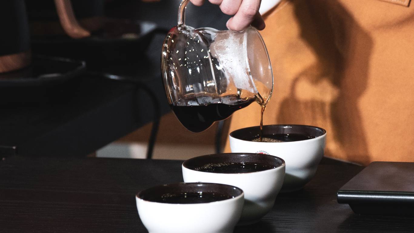 Tasting Coffee, Coffee tasting glasses in a coffee shop