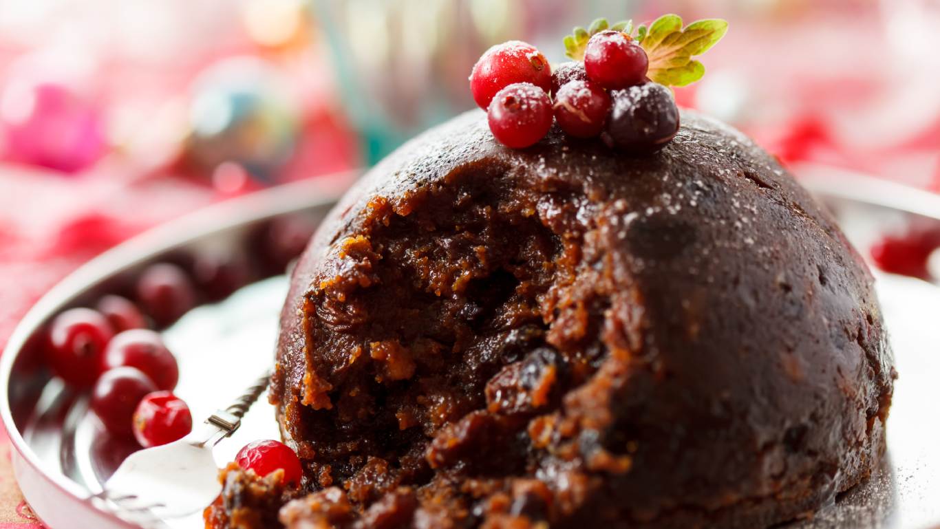 Close up of Christmas pudding on a plate