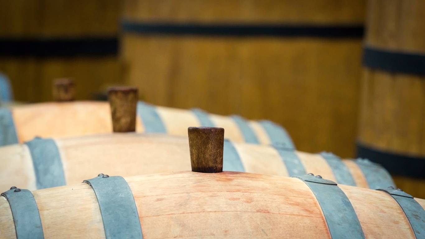 Barrels of red wine in Rioja winery