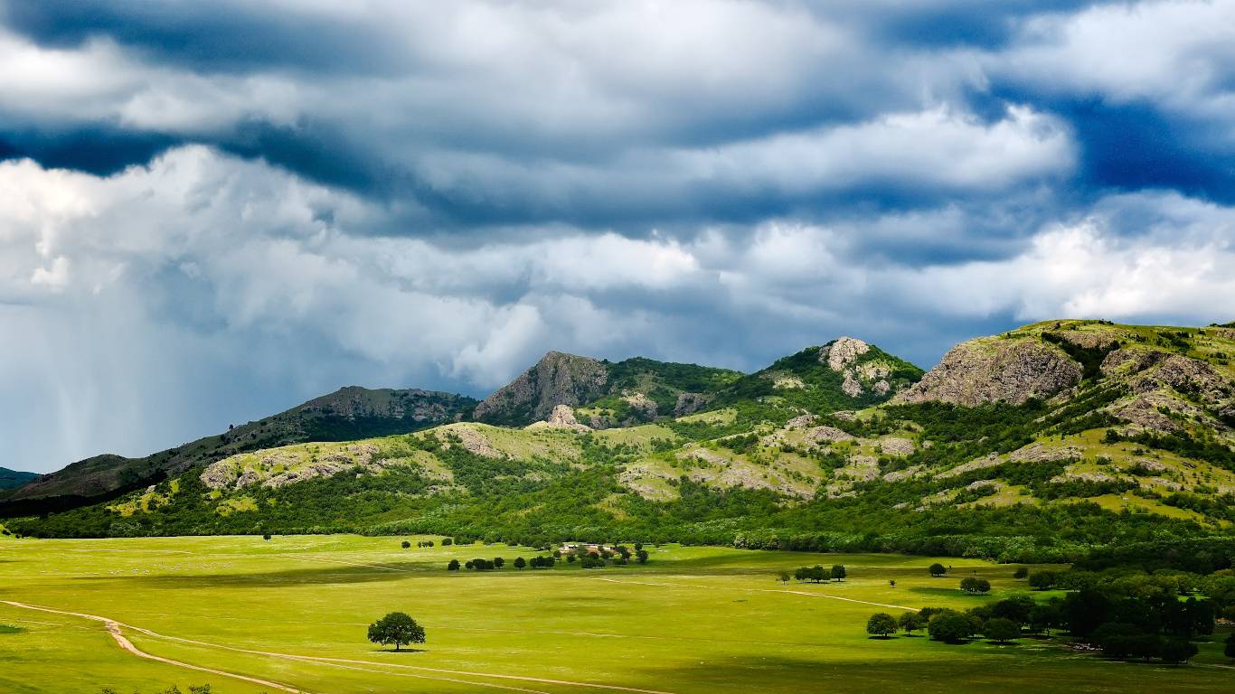 Landscape with beautiful cloudy sky in Dobrogea, Romania