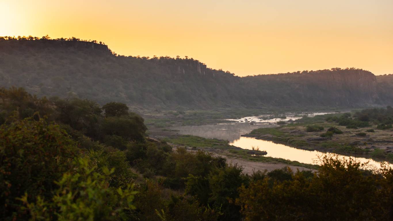 Sunrise over the Olifants river, Kruger park, South Africa.