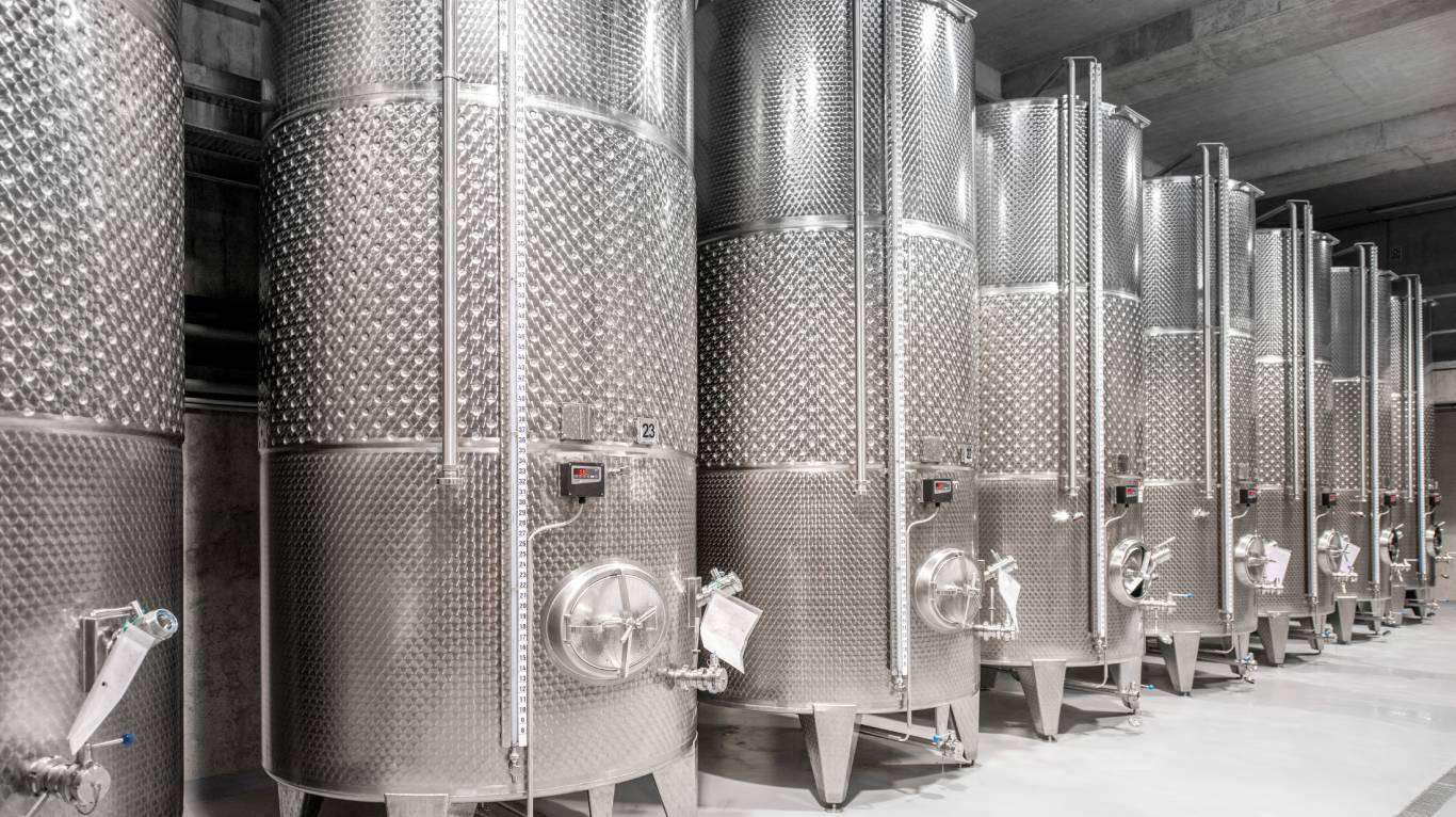 Fermentation tanks in a winery