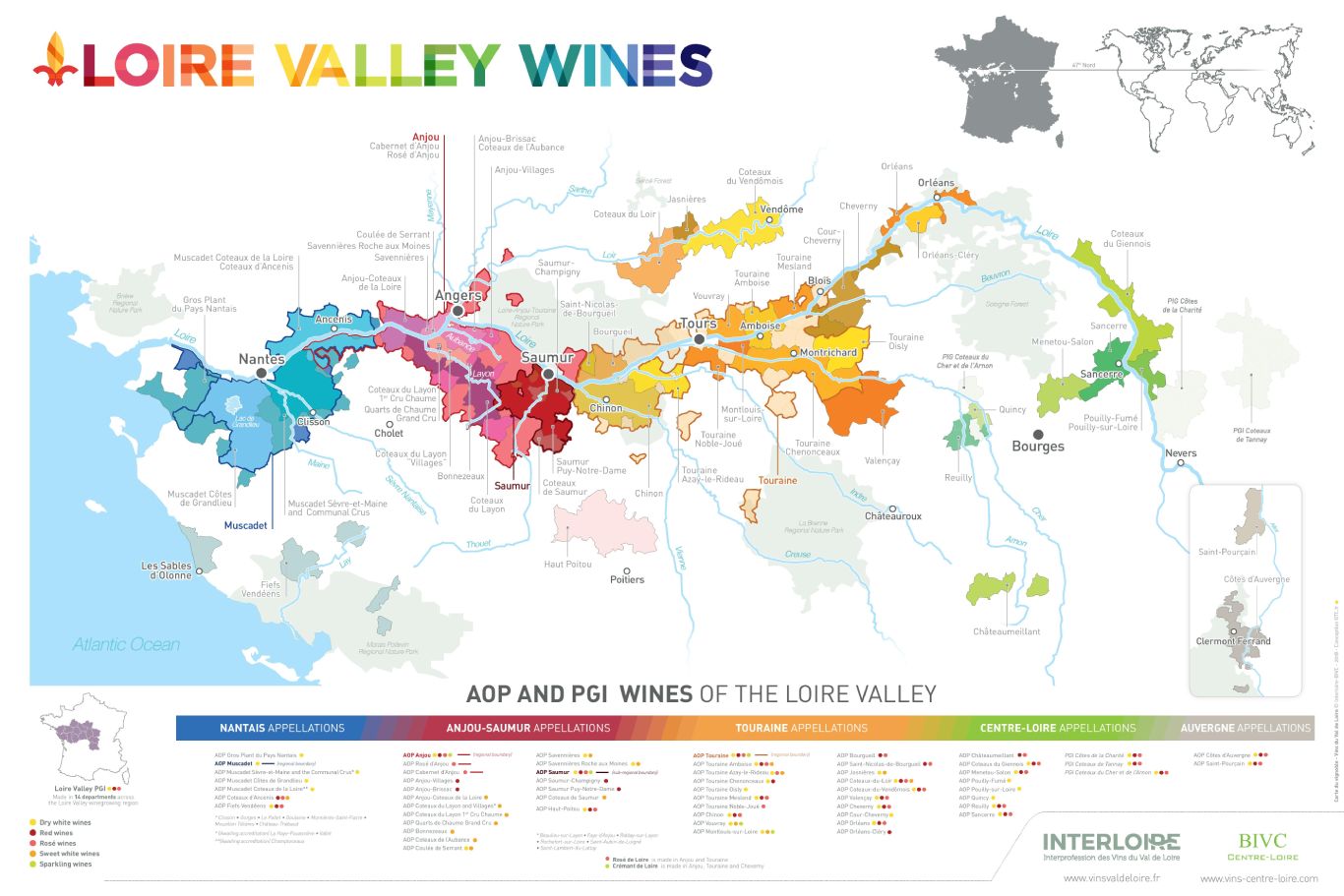 Map of Loire Valley wine region