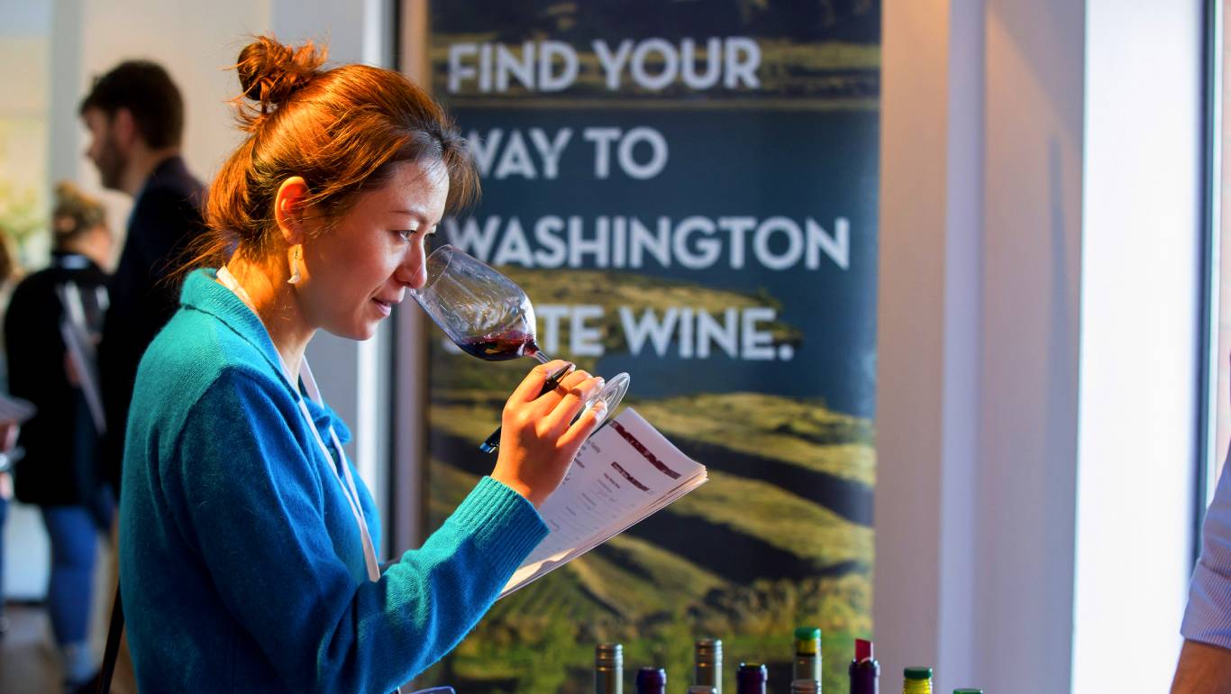 Woman wine tasting in Washington