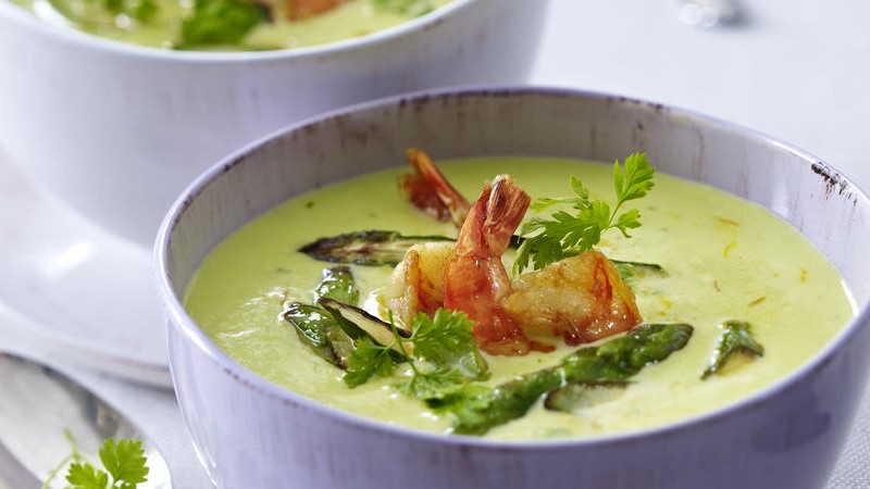 Asparagus Soup with Prawns