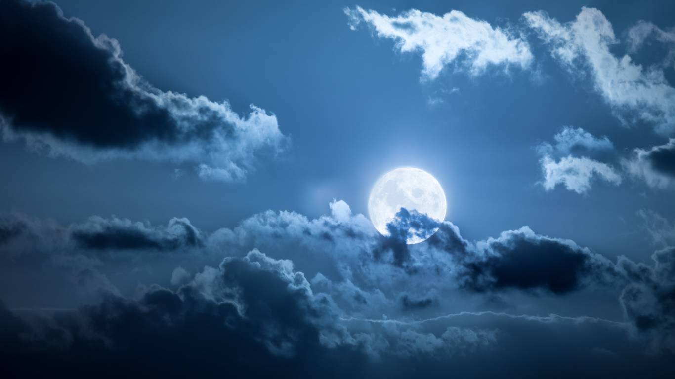 Full moon in the sky at night with clouds