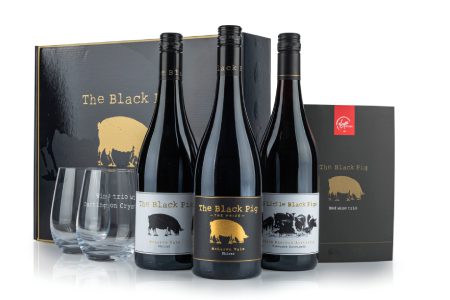 Black Pig Red Wine Trio with Glasses in Branded Gift Box (£64.99) Virgin Wines