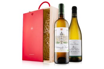 Premium French White Wine Duo in Wooden Gift Box