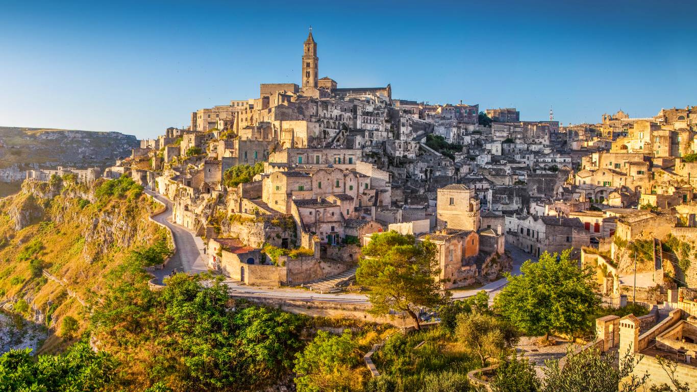 Ancient town of Matera at sunrise in Basilicata region of Italy