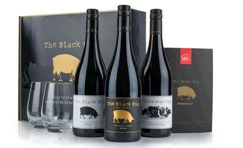 Black Pig Red Wine Trio with Glasses in Branded Gift Box available at Virgin Wines