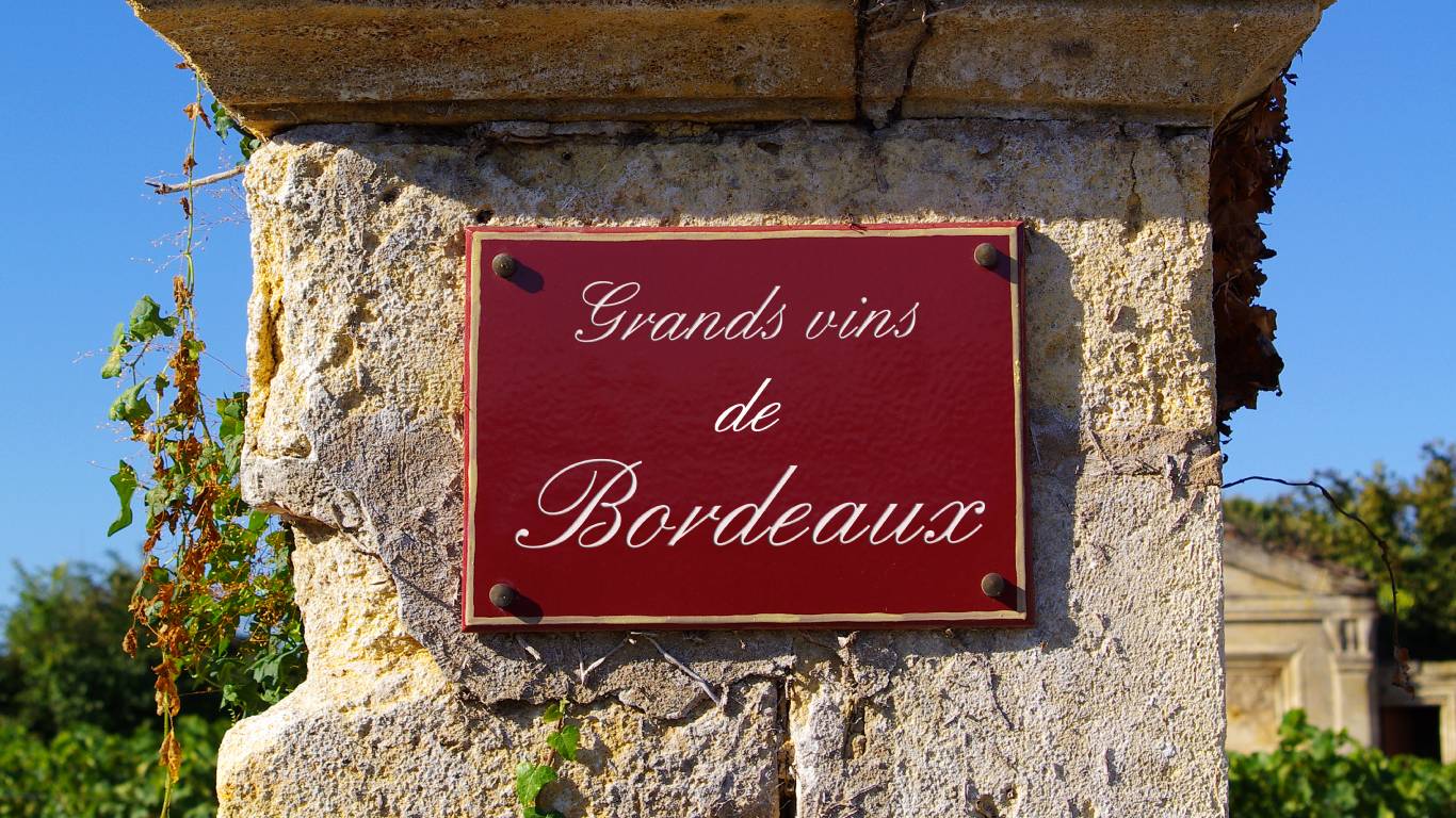 Bordeaux sign at a winery in the Bordeaux region of France