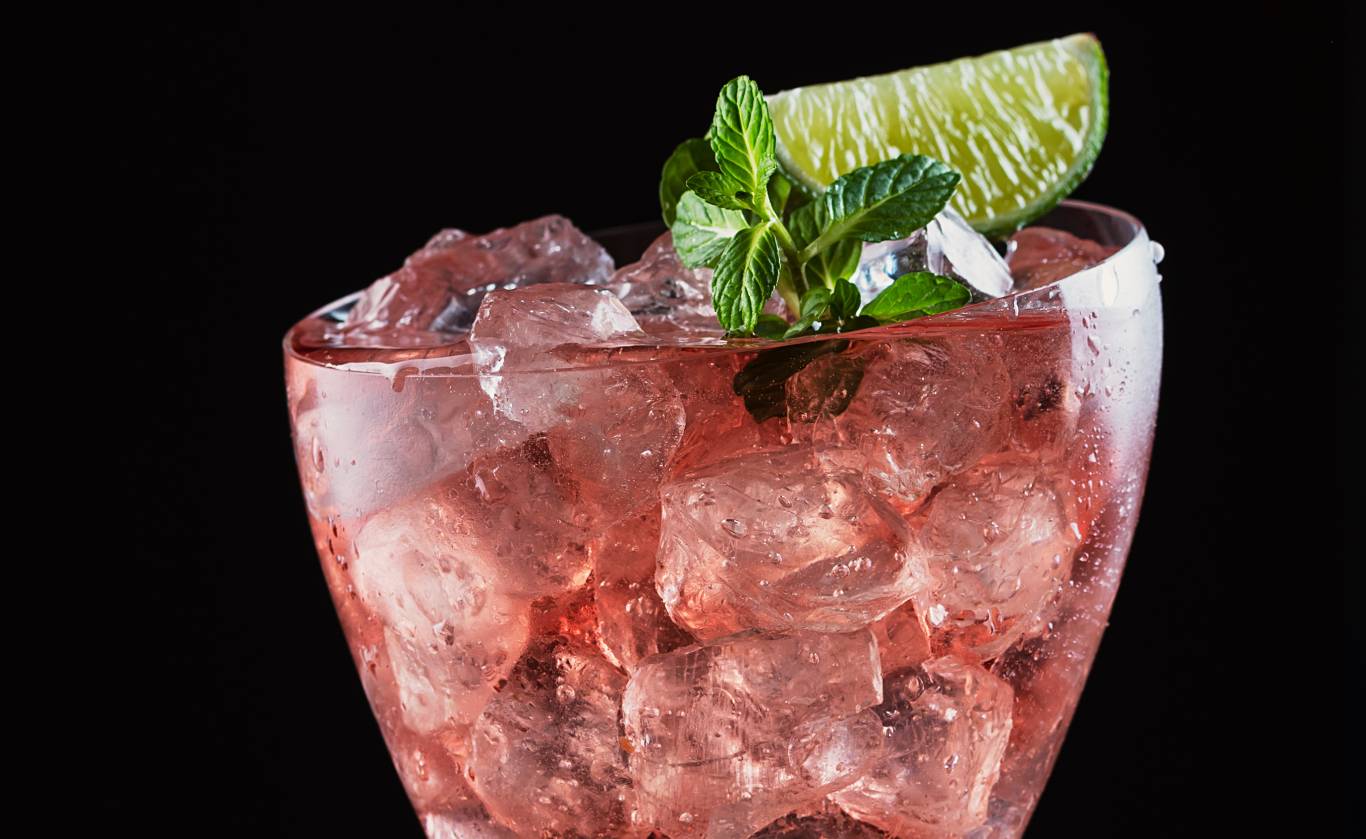 Close up of an Elderflower Rosé Spritzer cocktail